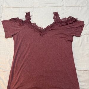 Elegant Lace Trim Burgundy Top